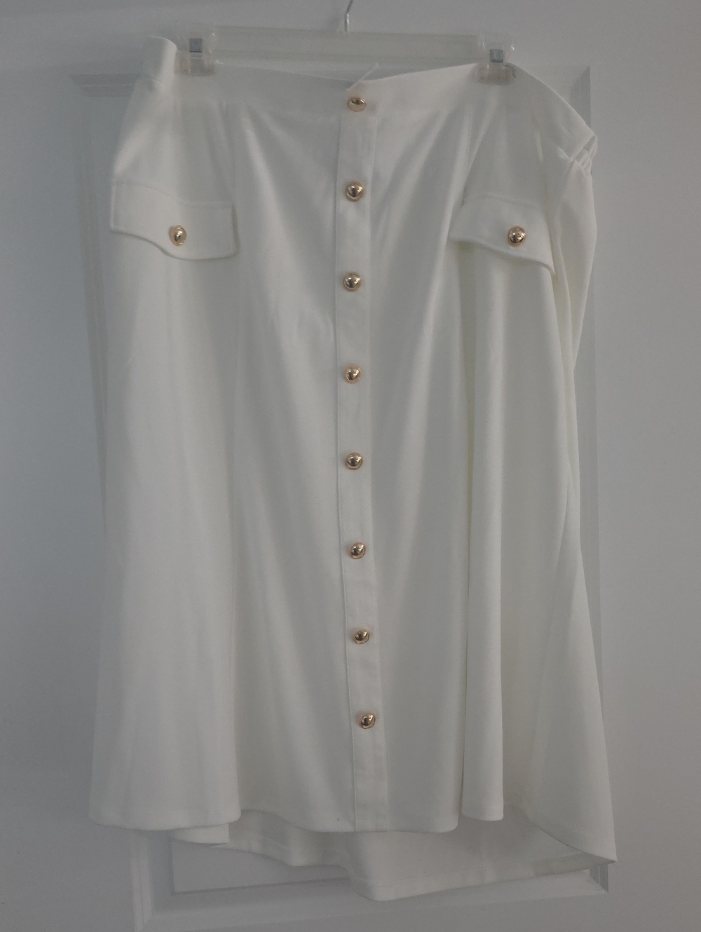 Ashley Stewart White Button-Front Shirt with Gold Buttons